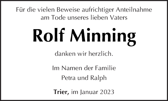 Traueranzeige von Rolf Minning von trierischer_volksfreund