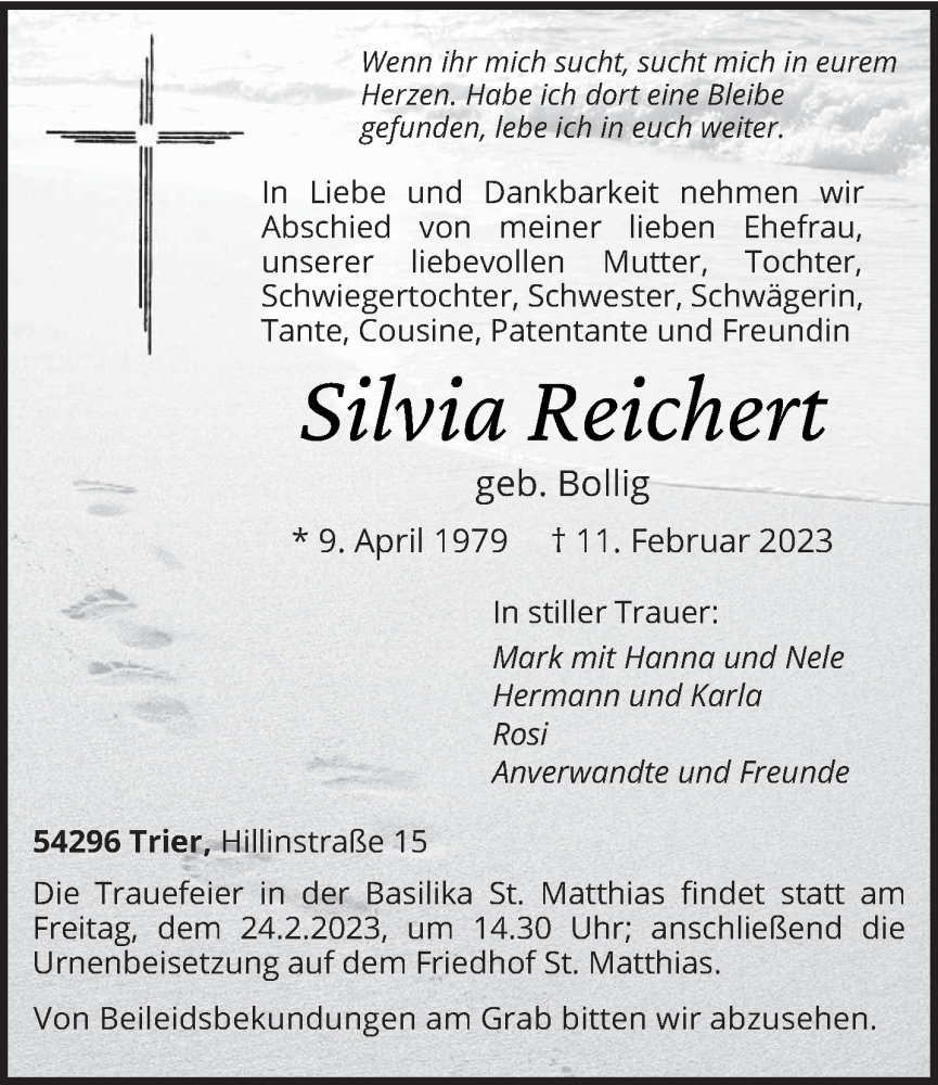 Traueranzeige für Silvia Reichert vom 18.02.2023 aus trierischer_volksfreund