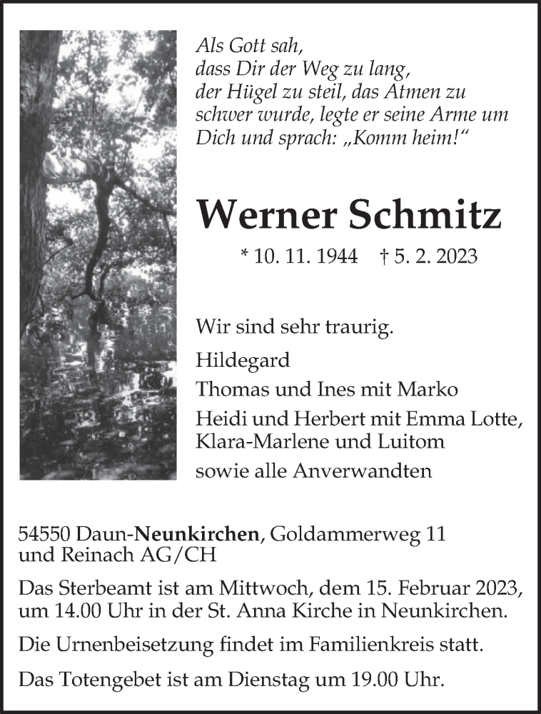  Traueranzeige für Werner Schmitz vom 11.02.2023 aus trierischer_volksfreund