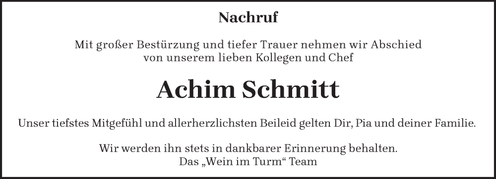  Traueranzeige für Achim Schmitt vom 25.03.2023 aus trierischer_volksfreund
