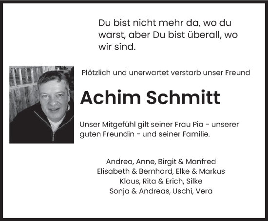 Traueranzeige von Achim Schmitt von trierischer_volksfreund