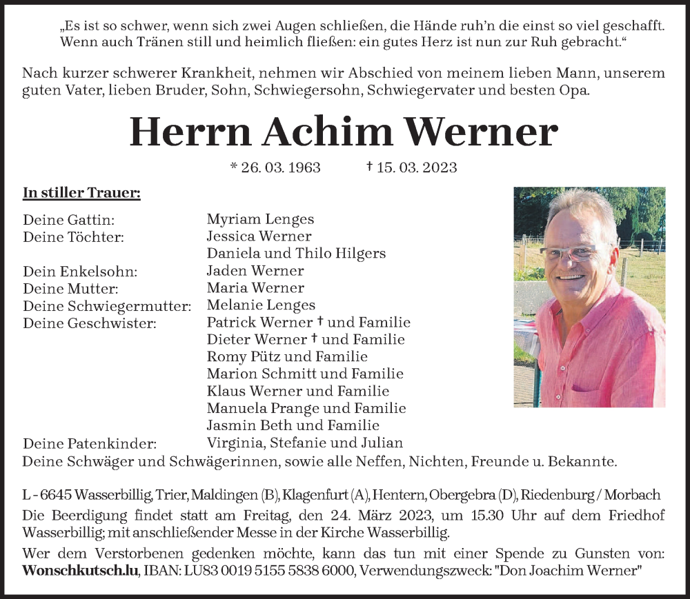  Traueranzeige für Achim Werner vom 22.03.2023 aus trierischer_volksfreund