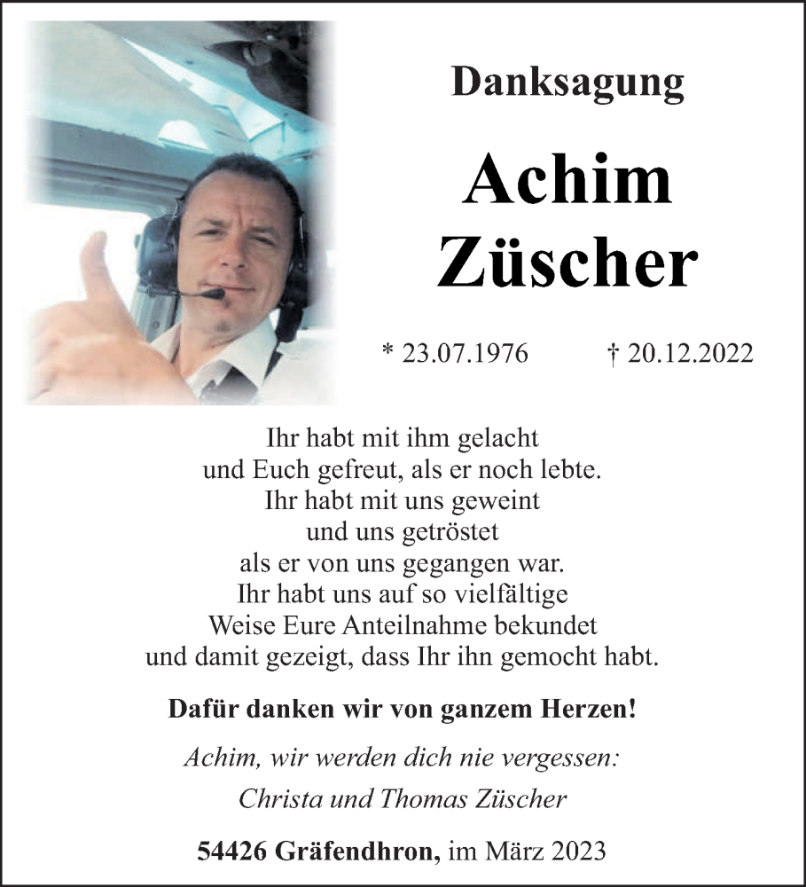  Traueranzeige für Achim Züscher vom 08.03.2023 aus trierischer_volksfreund