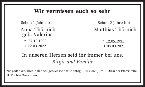 Traueranzeige von Anna und Matthias Thörnich von trierischer_volksfreund