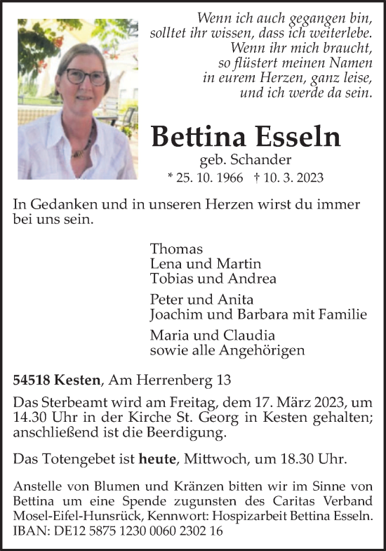 Traueranzeige von Bettina Esseln von trierischer_volksfreund