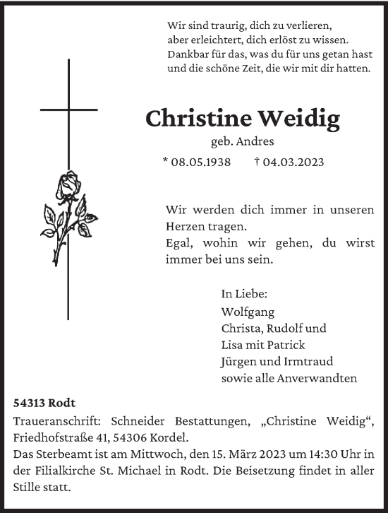 Traueranzeige von Christine Weidig von trierischer_volksfreund