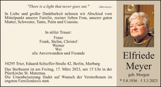 Traueranzeige von Elfriede Meyer von trierischer_volksfreund