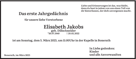 Traueranzeige von Elisabeth Jakobs von trierischer_volksfreund