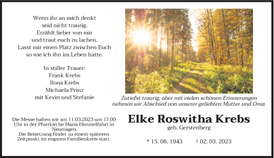 Traueranzeige von Elke Roswitha Krebs von trierischer_volksfreund