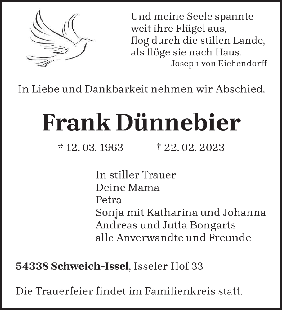  Traueranzeige für Frank Dünnebier vom 04.03.2023 aus trierischer_volksfreund