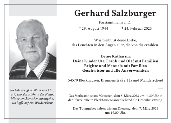 Traueranzeige von Gerhard Salzburger von trierischer_volksfreund