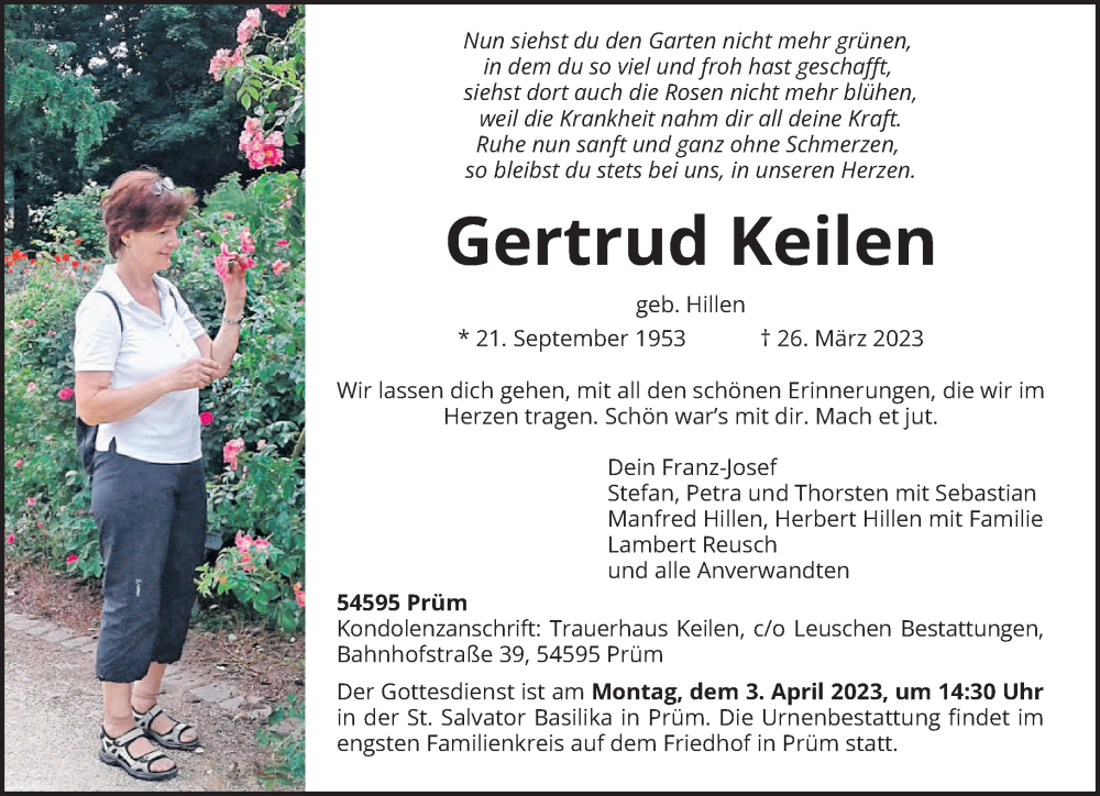  Traueranzeige für Gertrud Keilen vom 29.03.2023 aus trierischer_volksfreund