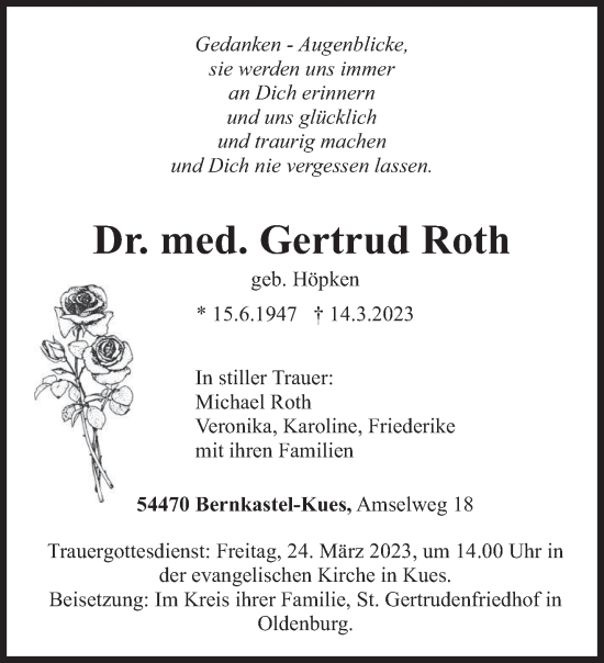 Traueranzeige von Gertrud Roth von trierischer_volksfreund