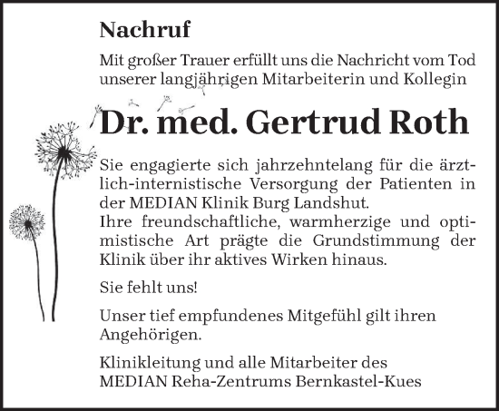Traueranzeige von Gertrud Roth von trierischer_volksfreund