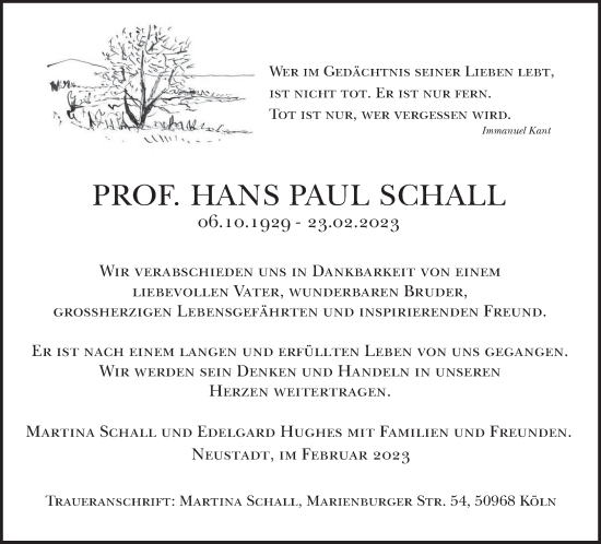 Traueranzeige von Hans Paul Schall von trierischer_volksfreund