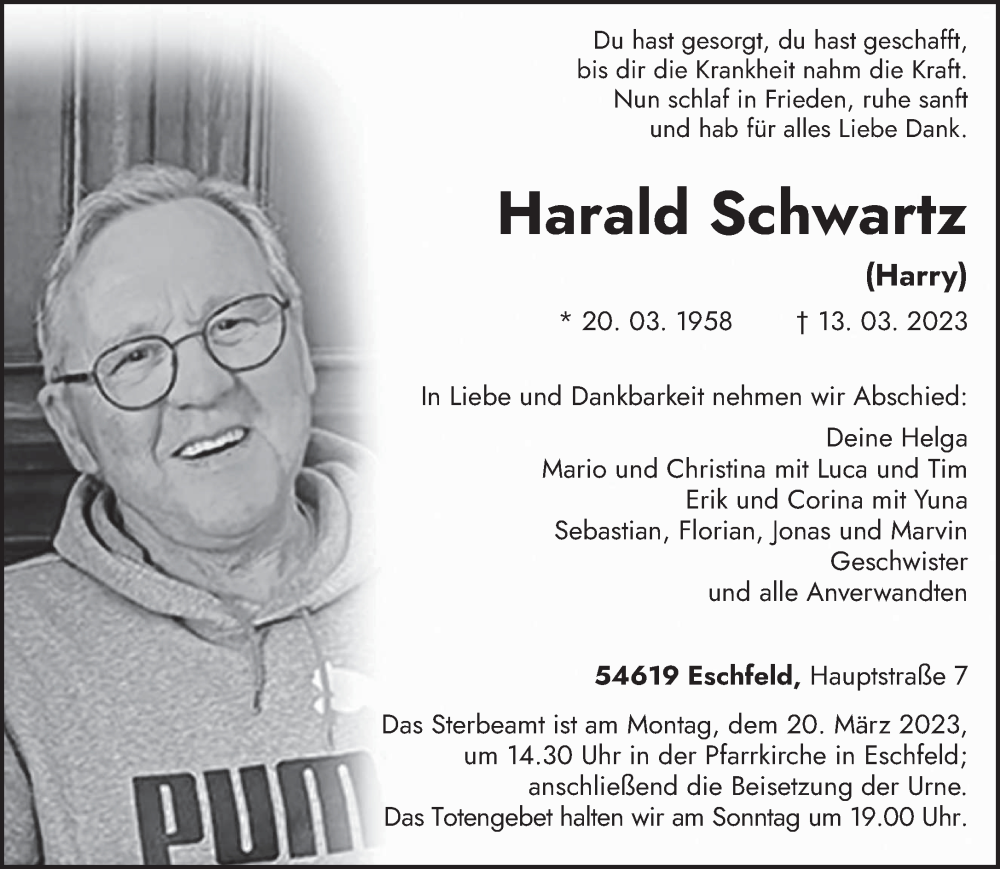  Traueranzeige für Harald Schwartz vom 16.03.2023 aus trierischer_volksfreund