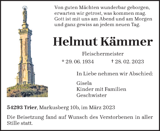 Traueranzeige von Helmut Kämmer von trierischer_volksfreund
