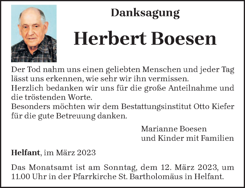  Traueranzeige für Herbert Boesen vom 03.03.2023 aus trierischer_volksfreund