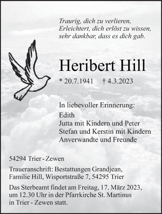 Traueranzeige von Heribert Hill von trierischer_volksfreund