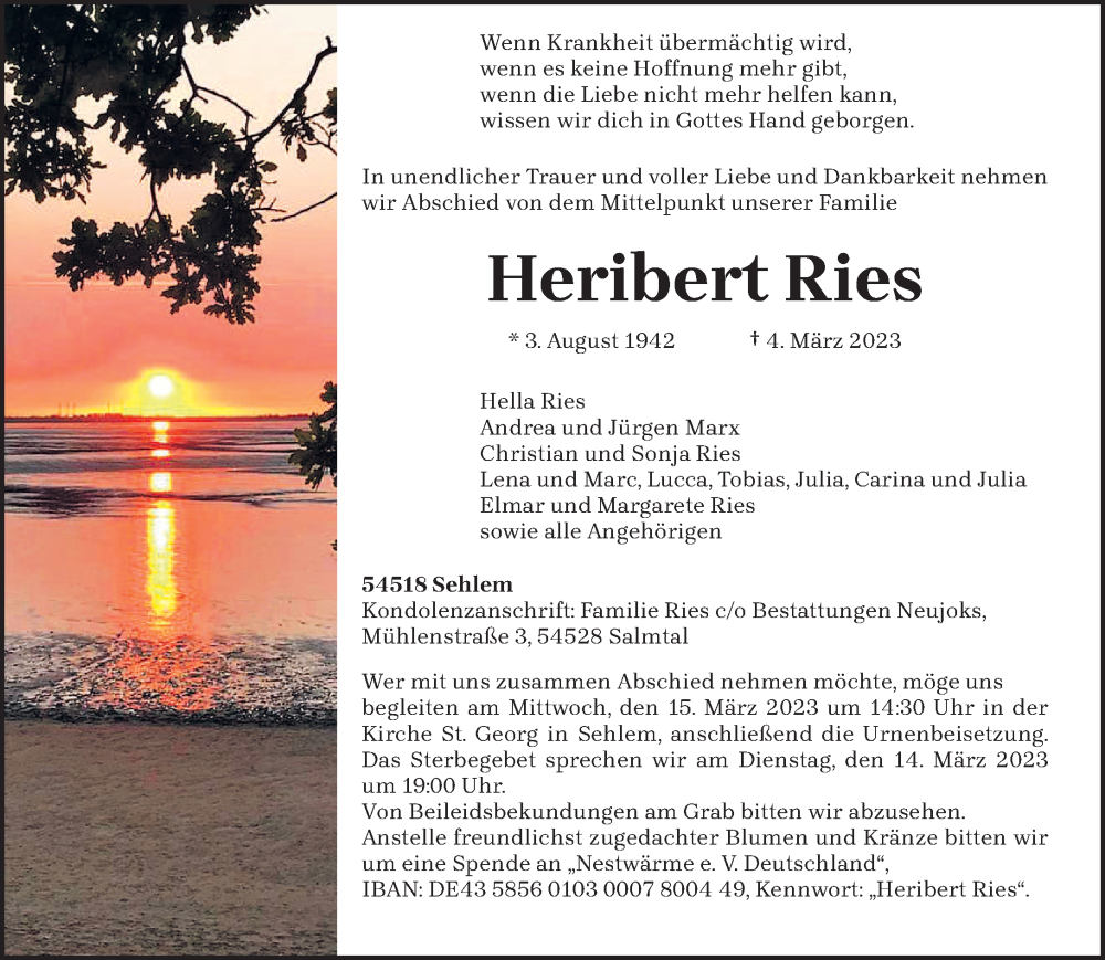  Traueranzeige für Heribert Ries vom 11.03.2023 aus trierischer_volksfreund
