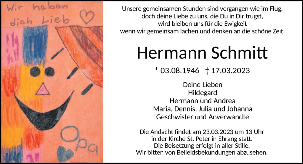  Traueranzeige für Hermann Schmitt vom 21.03.2023 aus trierischer_volksfreund