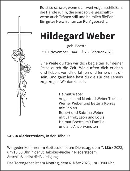 Traueranzeige von Hildegard Weber von trierischer_volksfreund