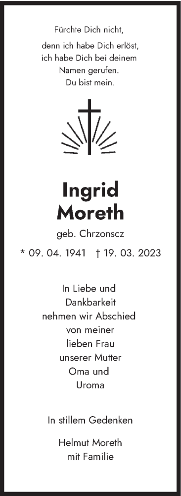 Traueranzeige für Ingrid Moreth vom 25.03.2023 aus trierischer_volksfreund