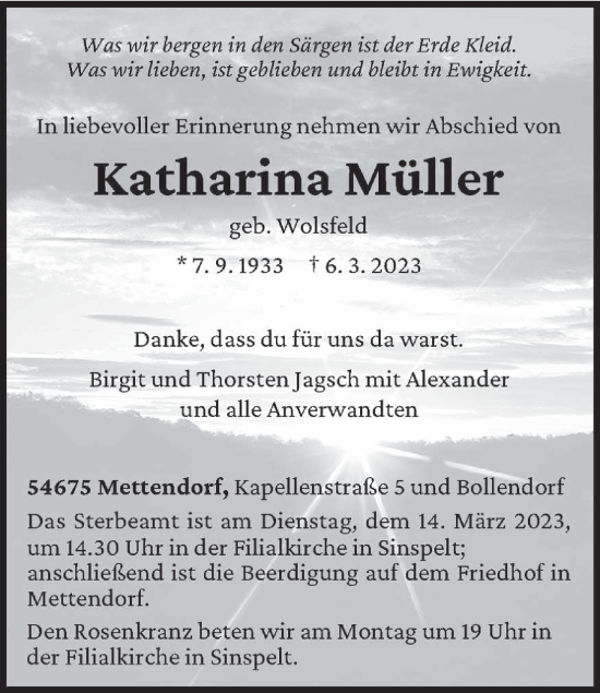 Traueranzeige von Katharina Müller von trierischer_volksfreund