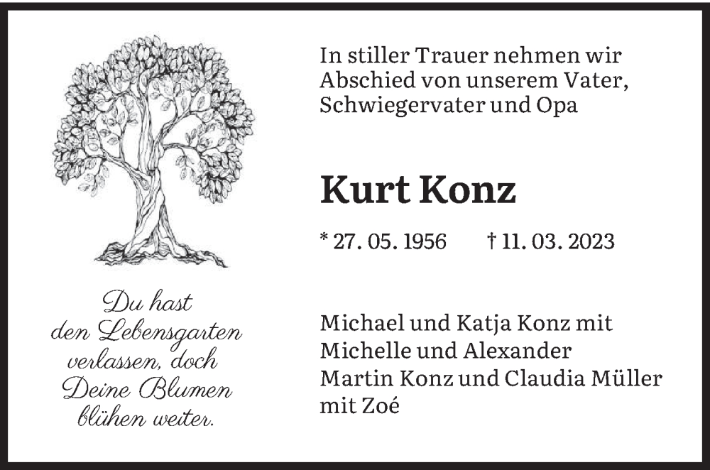  Traueranzeige für Kurt Konz vom 18.03.2023 aus trierischer_volksfreund