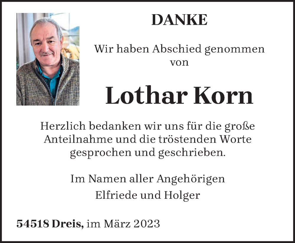  Traueranzeige für Lothar Korn vom 18.03.2023 aus trierischer_volksfreund