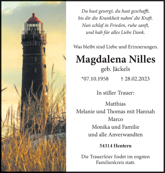 Traueranzeige von Magdalena Nilles von trierischer_volksfreund