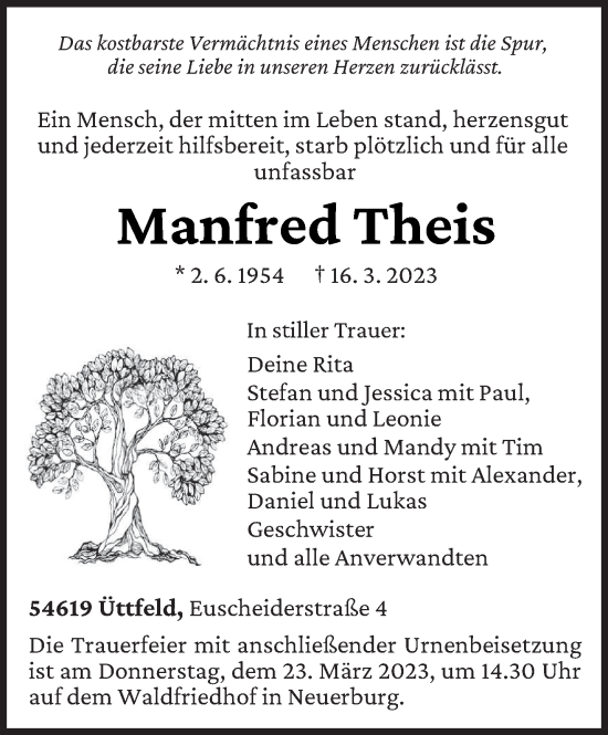 Traueranzeige von Manfred Theis von trierischer_volksfreund