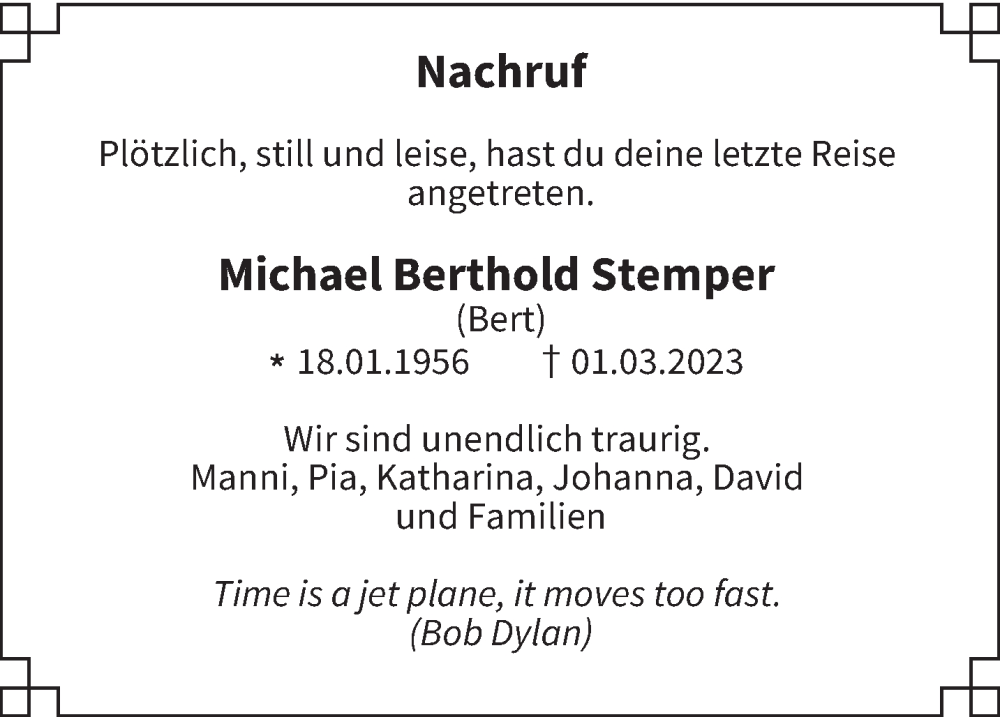  Traueranzeige für Michael Berthold Stemper vom 08.03.2023 aus trierischer_volksfreund