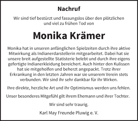 Traueranzeige von Monika Krämer von trierischer_volksfreund