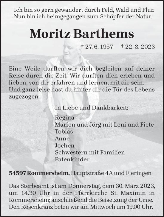 Traueranzeige von Moritz Barthems von trierischer_volksfreund