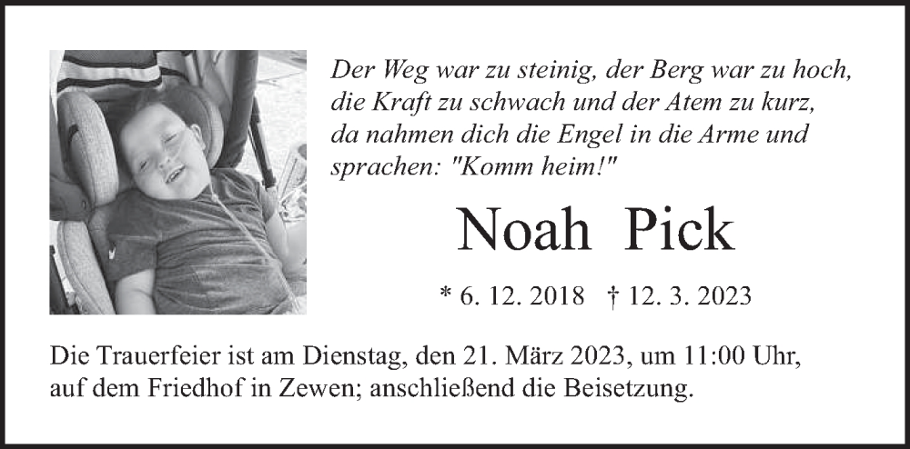  Traueranzeige für Noah Pick vom 18.03.2023 aus trierischer_volksfreund