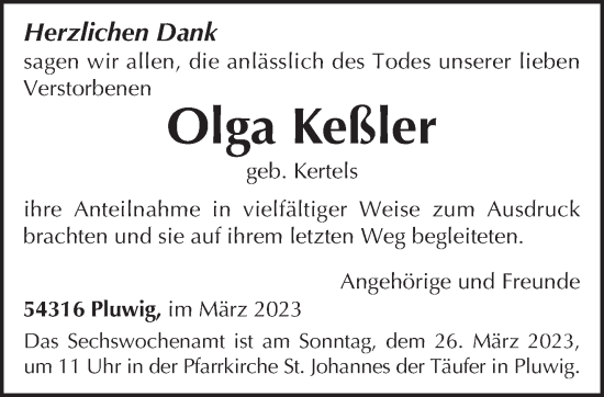 Traueranzeige von Olga Keßler von trierischer_volksfreund