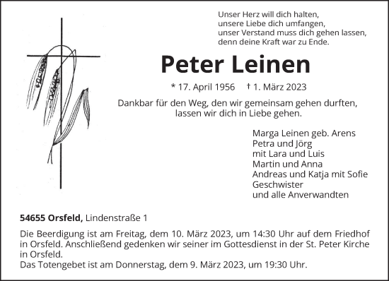 Traueranzeige von Peter Leinen von trierischer_volksfreund