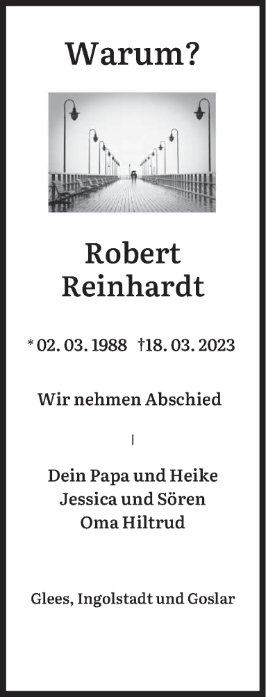 Traueranzeige von Robert Reinhardt von trierischer_volksfreund