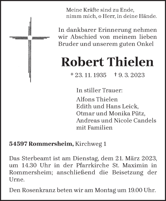 Traueranzeige von Robert Thielen von trierischer_volksfreund