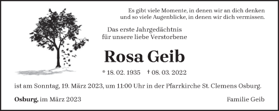 Traueranzeige von Rosa Geib von trierischer_volksfreund