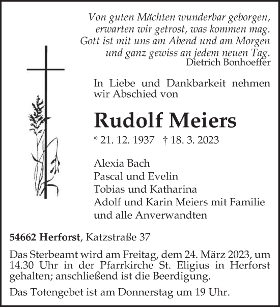 Traueranzeige von Rudolf Meiers von trierischer_volksfreund