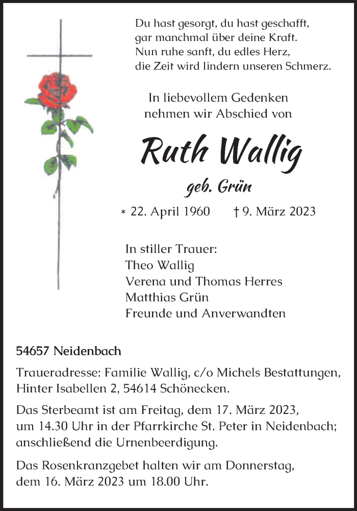  Traueranzeige für Ruth Wallig vom 15.03.2023 aus trierischer_volksfreund