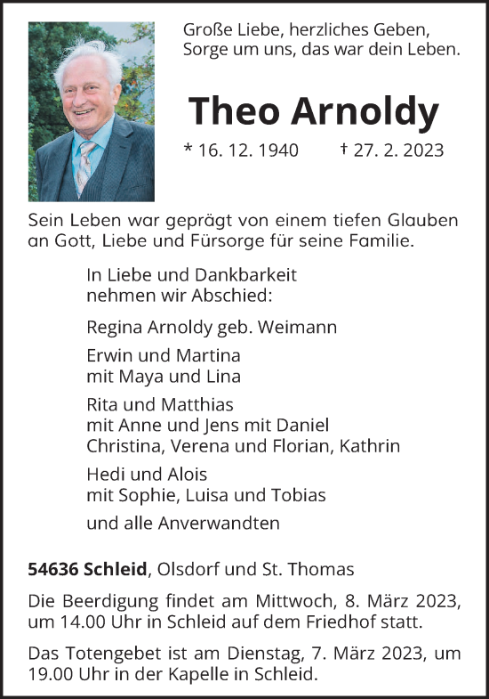 Traueranzeige von Theo Arnoldy von trierischer_volksfreund