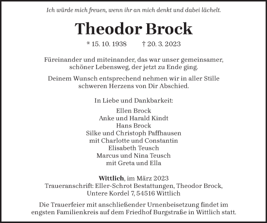 Traueranzeige von Theodor Brock von trierischer_volksfreund