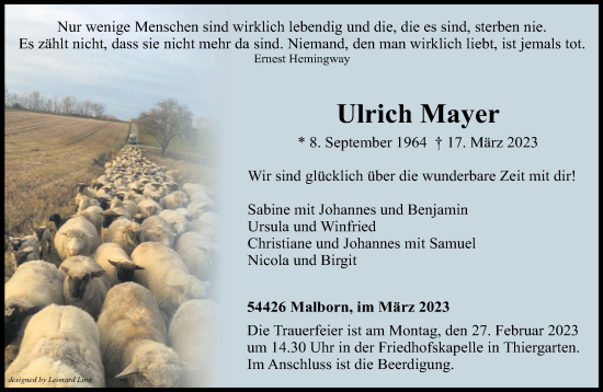Traueranzeige von Ulrich Mayer von trierischer_volksfreund