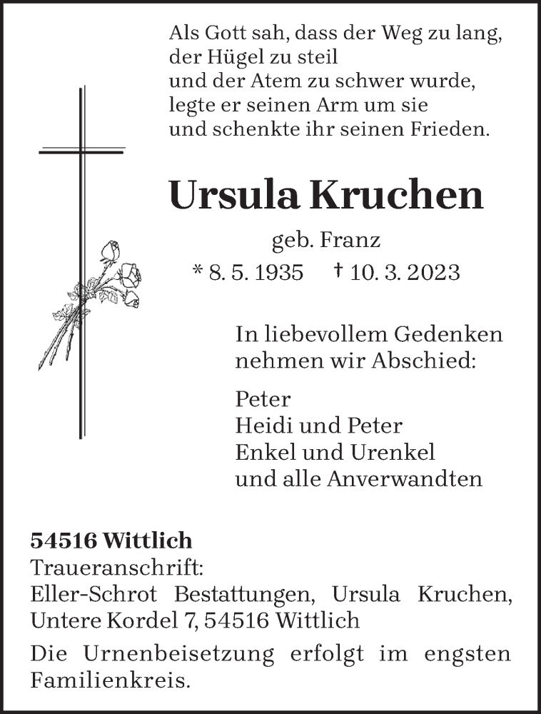  Traueranzeige für Ursula Kruchen vom 18.03.2023 aus trierischer_volksfreund