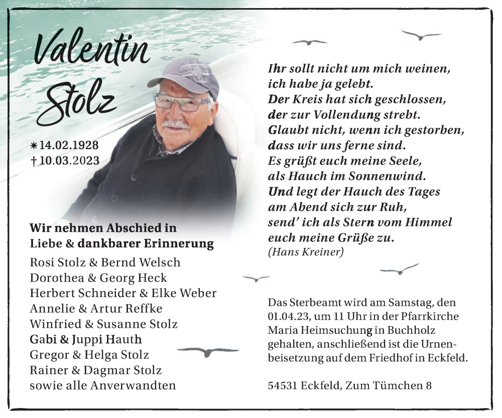  Traueranzeige für Valentin Stolz vom 18.03.2023 aus trierischer_volksfreund