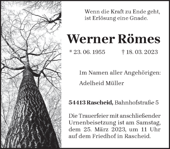 Traueranzeige von Werner Römes von trierischer_volksfreund
