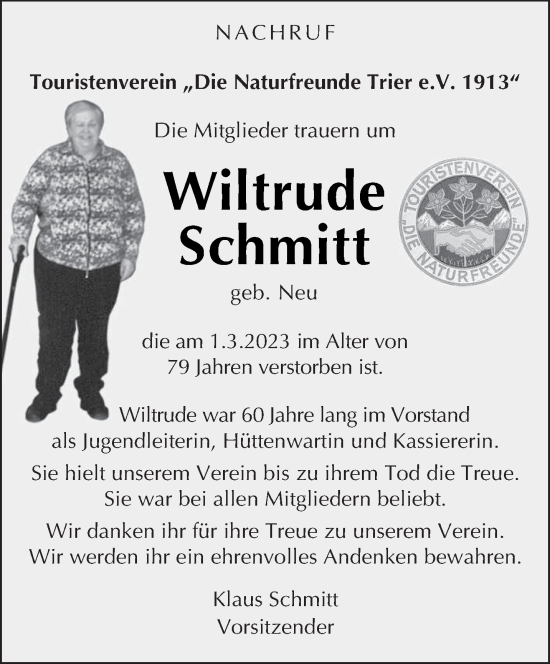 Traueranzeige von Wiltrude Schmitt von trierischer_volksfreund